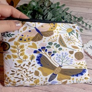 NEW Moth & Nature Zippered MakeUp Cosmetics Pouch Bag Moths Flowers Earth Leaves